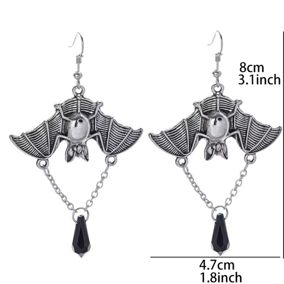 Silver and Black Bat Earrings - Picture 3 of 4